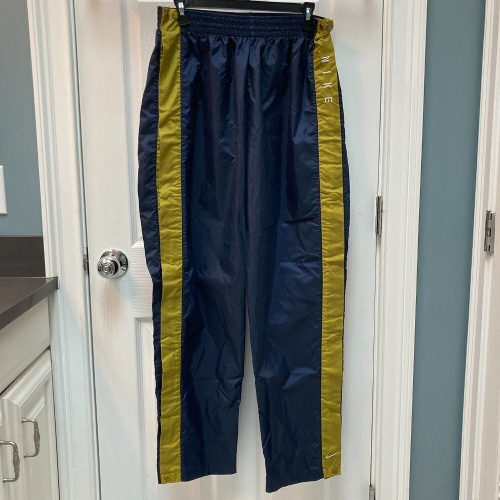 Vintage Nike Tearaway Basketball Pants Blue with Green Stripes Size Large